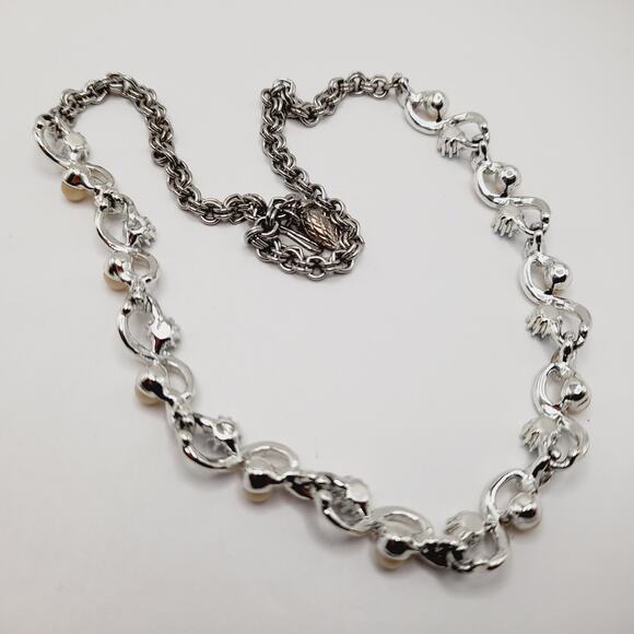 Vintage AB Rhinestone Faux Pearl Choker Necklace 18 Inch - Picture 8 of 9